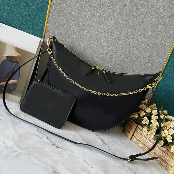 1V Bolsa de designer de alta qualidade bolsa de couro genuíno padrão em relevo meia lua moda clássica bolsa de ombro transversal Loop Hobo D0032