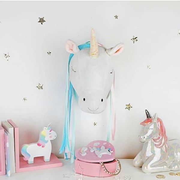 Morbido Unicorno Appeso a parete Peluche Peluche Decorazione da parete Testa Giocattoli Baby Room Nursery Decor Art Unicorno Ornamenti natalizi 240228