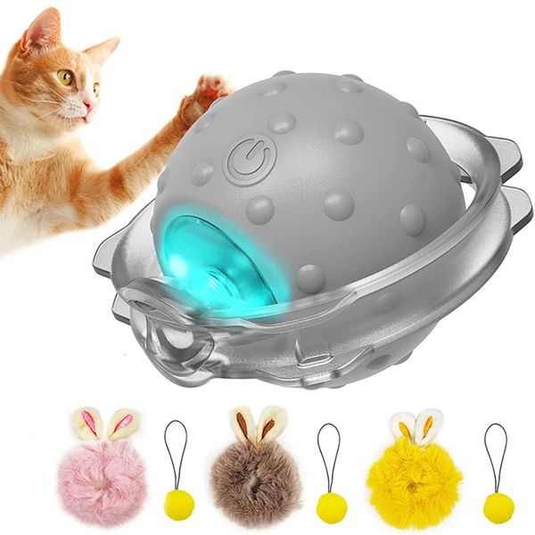 Coelho orelha gato brinquedo bola inteligente interativo gato brinquedos com som de pássaro led luz movimento ativar bola de rolamento elétrico gatos brinquedo 240226