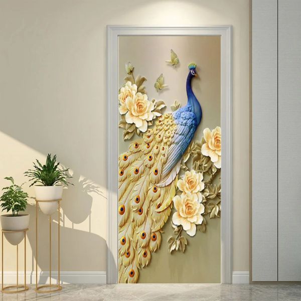 Aufkleber Pfauenblume Türaufkleber Tiertapete Wildtiere Blumen PVC Selbstklebender Wandaufkleber Zuhause Badezimmer Schlafzimmer Dekor Poster