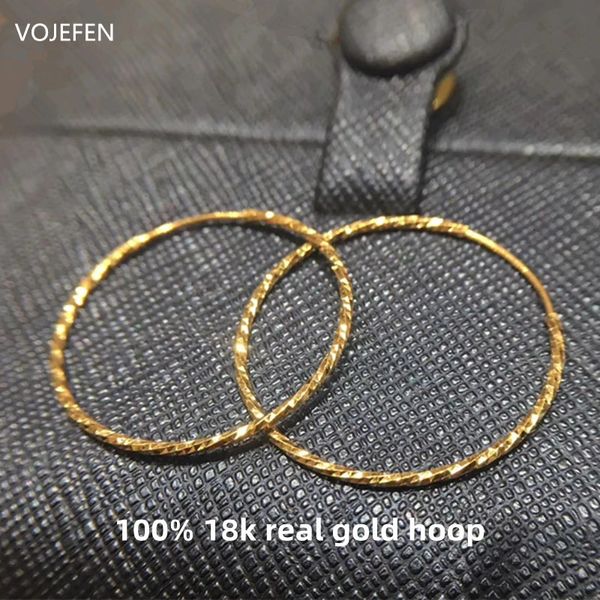 Vojefen 18 k Pure Gold Серьговые обручи женщин Оригинальный блестящий рисунок круглые крупные серьги в обстановке в кругу ушинные украшения 240227