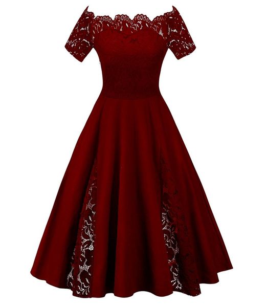 Wipalo Plus Size Off Spalla Pannello in pizzo Donna Primavera Estate Pin Up Dress Vintage Rockabilly Solid Aline Party Abiti Q1904295346105