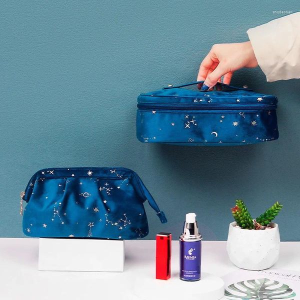 Borse per cosmetici 2024 Borsa da toilette con cielo stellato stampato alla moda da donna 2 pezzi in un organizzatore per trucco di grande capacità