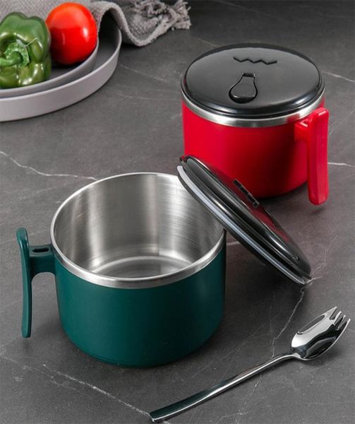 Set di stoviglie Lunch Box per microonde Ciotola per zuppa in acciaio inossidabile da 33 once Colazione di grande capacità con coperchio ventilato e maniglia solida6200889