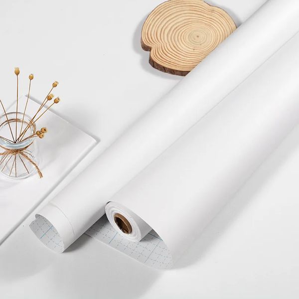 Mat Beyaz DIY Dekoratif İletişim Kağıdı PVC Kendi Kendinden Yapışkan Vinil Duvar Kağıtları Mobilya Mutfak Dolabı Su Geçirmez Duvar Sticker 240227