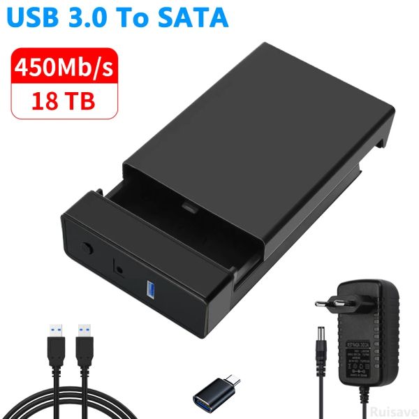 Scatole Ruisave Custodia per HDD SATA da 3,5 pollici Cavo da 3FT USB 3.0 Custodia HD esterna per Box per disco rigido fino a 18TB SSD Lettore SATA hd externo