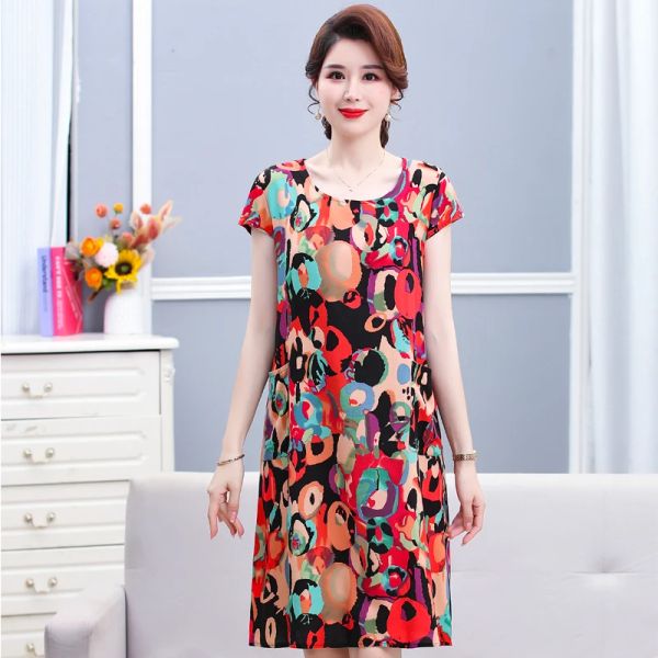 Kleid Sommer Lose Midi Kleider Frauen 2023 Neue Casual Kurzarm Günstige Sommer Frau Kleid Drucken Vintage Kleidung