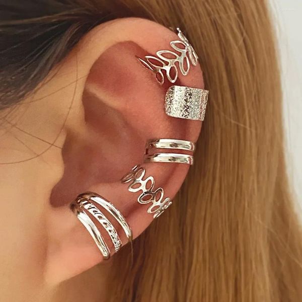 Rücken Ohrringe 5 Teile/los Vintage Gold Farbe Blätter Ohr Manschette Nicht-Piercing Gefälschte Knorpel Clip Für Frauen Männer Kreative trend Schmuck