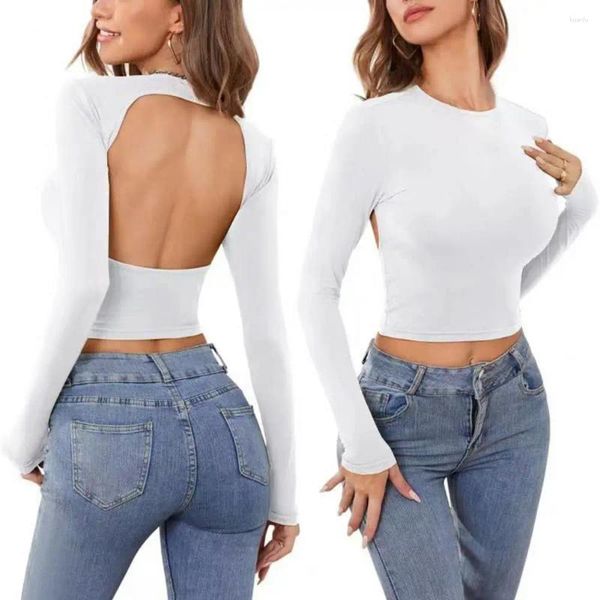 Blusas femininas Mulheres Primavera T-shirt Backless Soft Match Calças O Pescoço Verão Crop Top Roupas