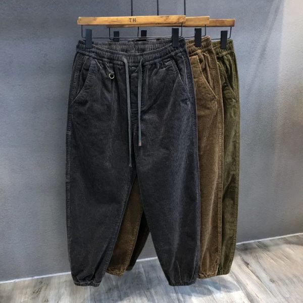 Pantaloni Pantaloni sportivi in velluto a coste da uomo Casual Retro Marrone con coulisse Vita elastica Pantaloni lunghi dritti a gamba larga Pantaloni Harem sportivi casual