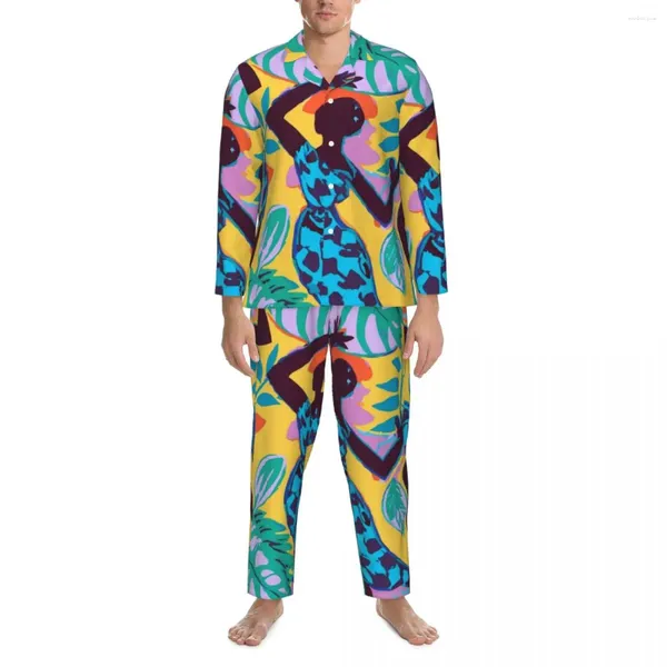 Herren-Nachtwäsche, afrikanische Frauen, tanzende Pyjama-Sets, Herbst, fröhliche und farbenfrohe Kunst, trendiges Zuhause, Unisex, 2-teilig, lässige Oversize-Nachtwäsche