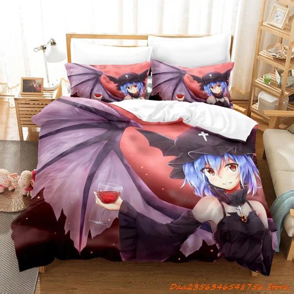 Набор проектов Touhou Remilia Scarlet Beding Set Cartoon Anime Anime Threepeece Set для взрослых детских спальни для спальни, наборы 3d Kawaii Girls 2023