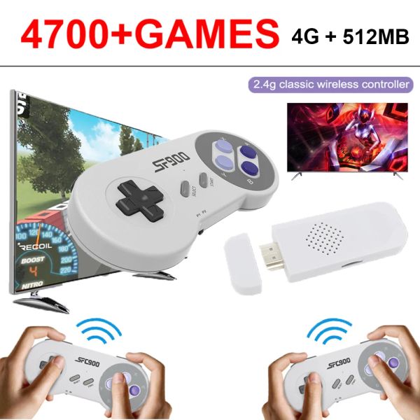 Konsolen SF900 Retro Game Console HD Game Stick Dual Gamepad 2.4G Wireless Controller Videospielkonsole in 4700 Spielen für SNES NES gebaut