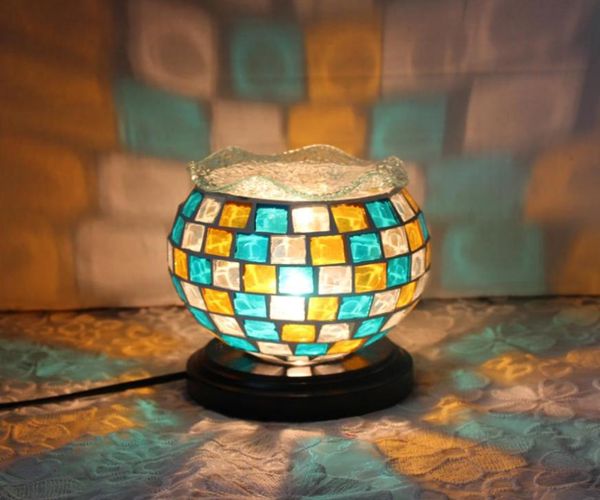 Mittelmeer-Mosaik-Schlafzimmer-Nachttischlampe, Farbe, Glas, dekorative Lampe, Licht, Duftöl, kreativ8188997