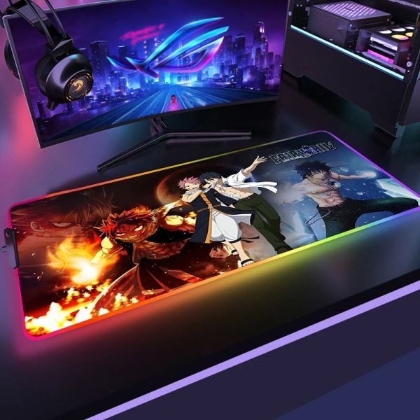 Pads Fairy Tail Kawaii Mauspad Gamer RGB Mousepad Xxl PC Gaming Computer Schreibtisch Gummimatte LED Mause Ped Mäuse Tastaturen Peripheriegeräte