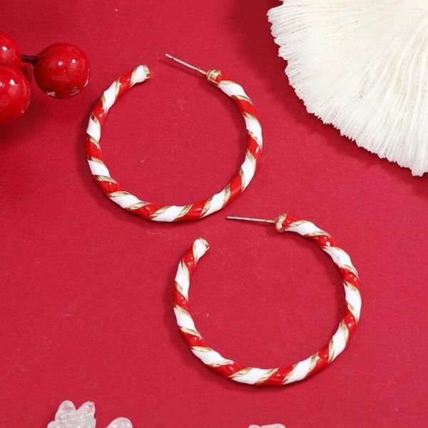 Серьги-кольца 1 пара, милые круглые конфеты из сплава, Рождественский стиль в скандинавском стиле, красный цвет, ювелирные аксессуары в виде Санта-Клауса