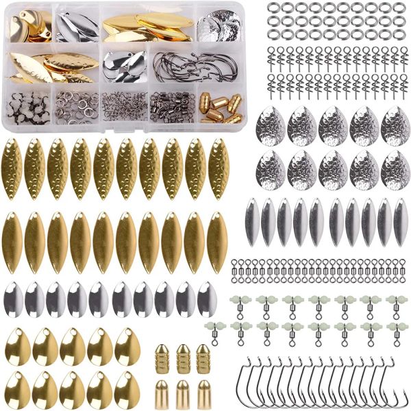 Коробки 181 шт./Коробка рыбалка приманка Diy Kit Fishing Spoon Rigs Gold и Sliver Spinner Blade Baits Медные лезвия спиннеро