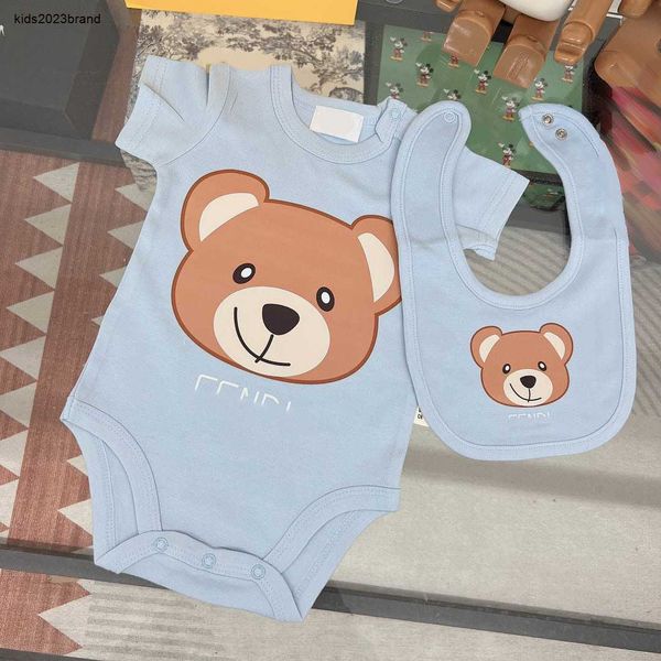 Novos macacões recém-nascidos designer roupas da criança tamanho 59-90 padrão de rosto de urso bebê rastejando terno infantil algodão bodysuit e cachecol 24feb20