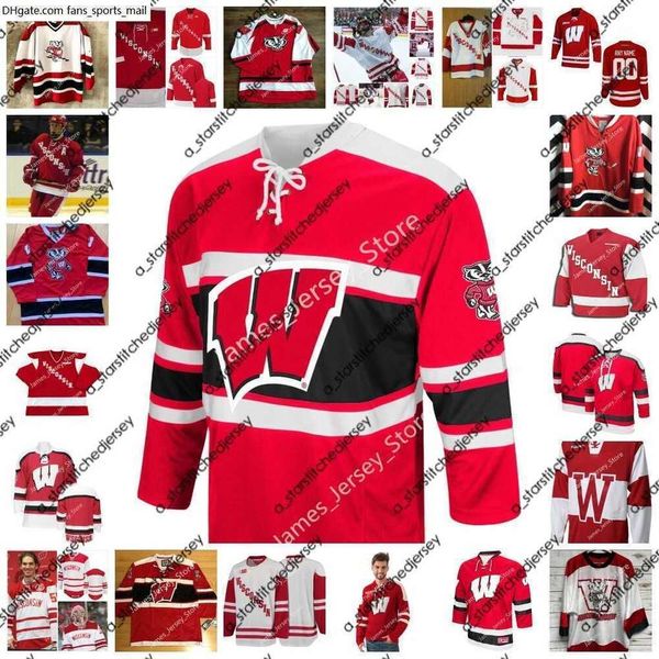 College Hockey trägt genähtes Hockeytrikot der Wisconsin Badgers 16 Adam Burish 19 Jake Gardiner 19 Jake McCabe 21 Derek Stepan 27 Cody Goloubef 8 Cole Caufield 4