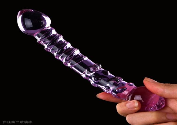 Nuovo doppio cristallo viola vetro pyrex dildo artificiale granello del pene e spirale g spot simulatore giocattoli adulti del sesso per la donna Y8241318