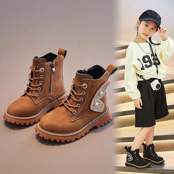 Stiefel Unisex Jungen und Mädchen Knöchel Kinder Reitstiefel Mode Ritter Frühling Herbst Kinder Lederschuhe Braun Schwarz