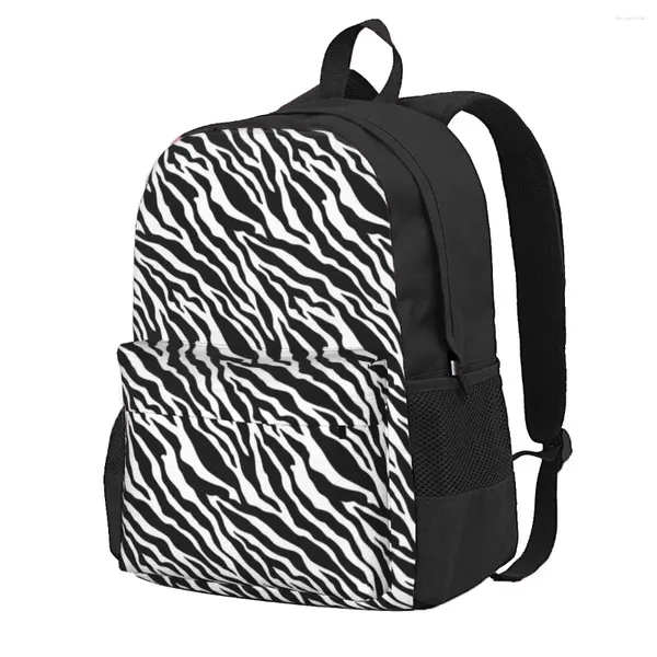 Mochila Zebra Imprimir Branco e Preto Listras Mulheres Homens Poliéster Camping Mochilas Respirável Bonito High School Bags Mochila