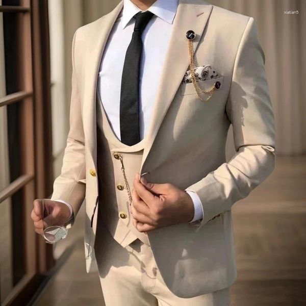Ternos masculinos slim fit 3 peças estilo italiano casamento noivo smoking personalizado terno de moda de negócios (jaqueta calça colete) 2024