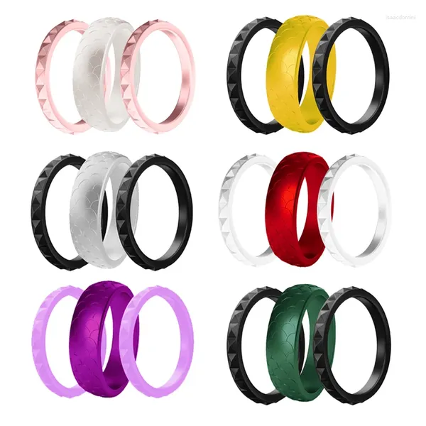 Cluster-Ringe 3-teiliges Silikonring-Set für Paare, Hochzeit, Schmuck, Größe 4–10, modisch, hypoallergen, Crossfit, flexibler Gummifinger für Frauen