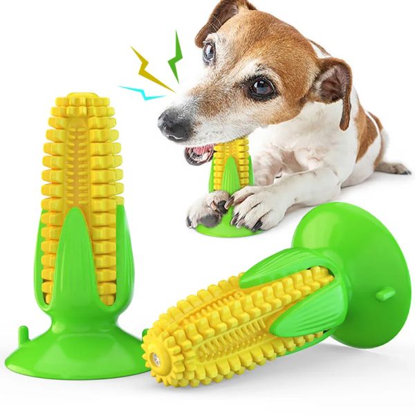 Toys 1PC Giocattolo di Mais per Cani con Ventosa e Suono, Spazzolino per Canini per Digrignare i Denti, Giocattolo da Masticare per la Pulizia dei Denti di Mais per Cani