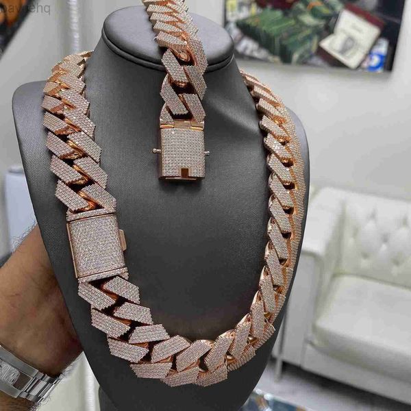 Colares de pingentes de colares pendentes Rapper de Hip Hop Chain Chain 925 Prata 25mm de largura 4 linhas VVs Moissanite Iced completo Colar Chain Link Chain 240302