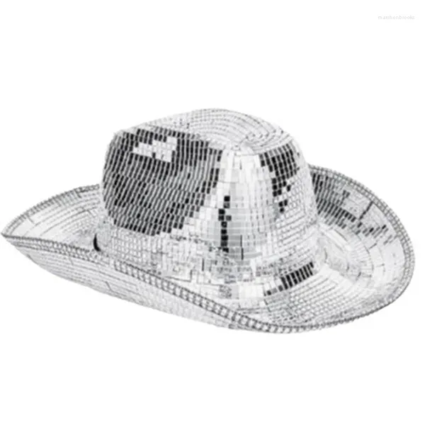 Berets Pailletten Spiegel Hut Bälle Party Tanz Glitter DjHat Cowboy Cap Club Bühne Leistung Kopfschmuck Zeigen Dropship