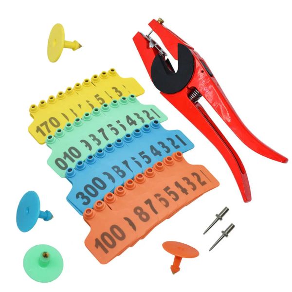 Etichette Applicatore per marcatori per bovini da bestiame 1100 Marchi auricolari per bovini Kit di identificazione per animali Tagger auricolare con pinze per marchi auricolari da 2 pezzi