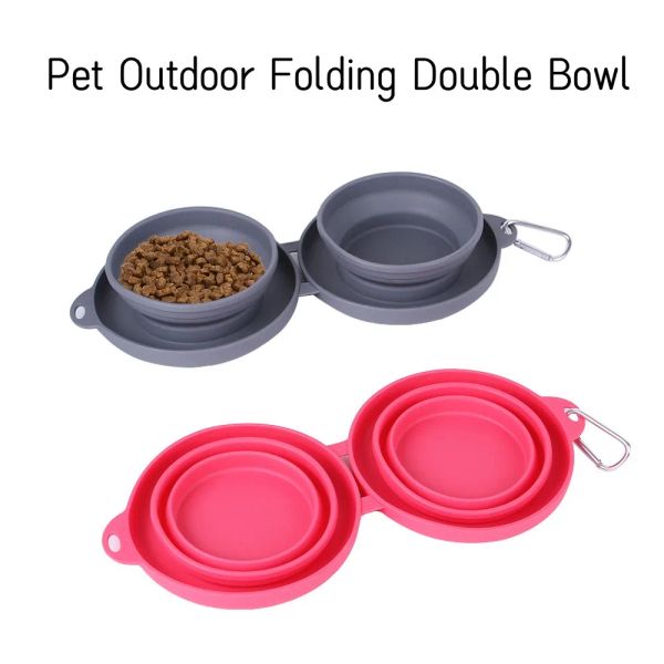 Alimentação engrossada tpe dobrável silicone tigelas para animais de estimação ao ar livre tigelas duplas utensílios de mesa atacado suprimentos para animais de estimação portátil tigelas para cães