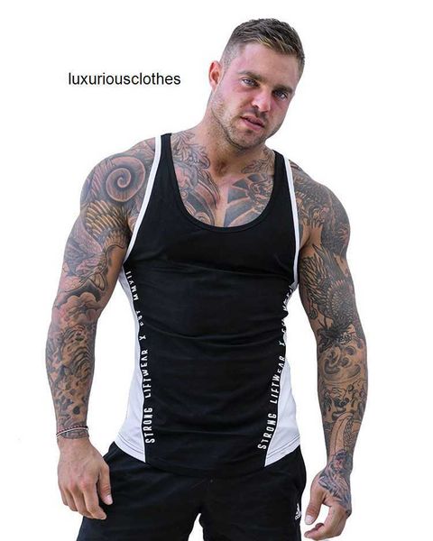 2024 Homens Camisetas Mens Preto Branco Sem Mangas Camisetas para Camisa Verão Masculino Regatas Colete Homens Respirável Slim Sports Fitness Slim Quick-Secagem Undershirt