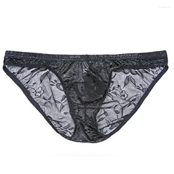 Cuecas masculinas fio líquido laço castidade briefs respirabilidade seda gelada fina semi-transparente calcinha luz confortável sexy apelo roupa interior