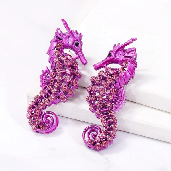 Brincos pendurados 2024 brinco de cavalo marinho roxo para mulheres joias atacado