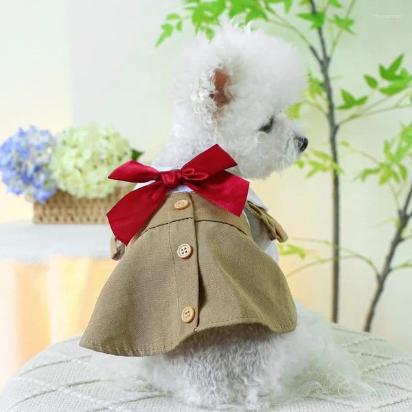 Abbigliamento per cani Abito rosso bowknot color cachi Vestiti per collare per bambole Kawaii Design piccoli vestiti per gatti Comodi costumi per animali domestici Articoli all'ingrosso