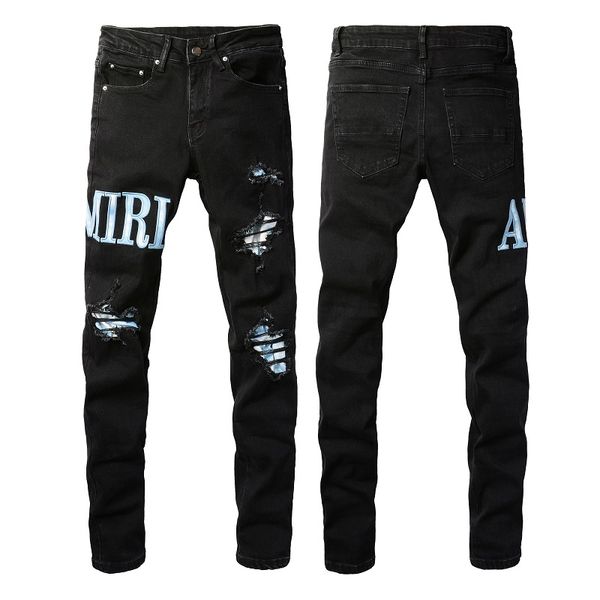 Neue Herren-Designer-Jeans im Used-Look, zerrissen, Biker-Slim-Fit, Motorrad-Biker-Denim für Herrenmode, schwarze Hosen für Herren