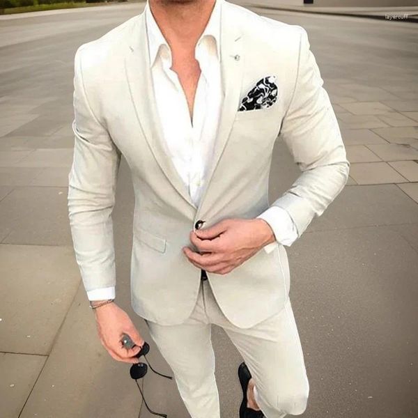 Ternos masculinos para casamento, 2 peças, slim fit, estilo italiano, formal, noivo, baile, bege, noivo, jaqueta com calças 2024