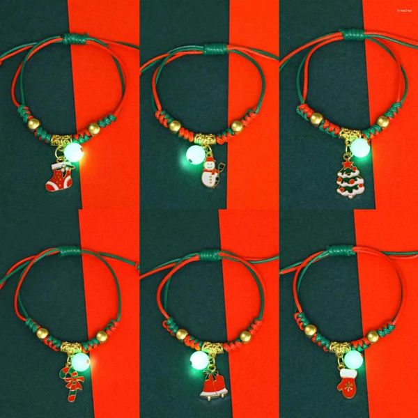 Charme pulseiras moda luminosa trançada pulseira de natal papai noel boneco de neve veado sino árvore ano festa jóias presentes