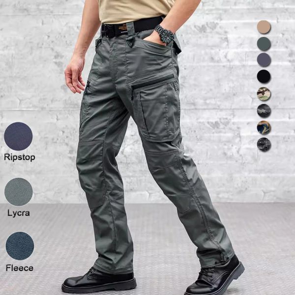 Calças ix7 sharkskin softshell calças táticas dos homens militares à prova dwaterproof água ao ar livre multibolso treinamento do exército corredores calças ripstop