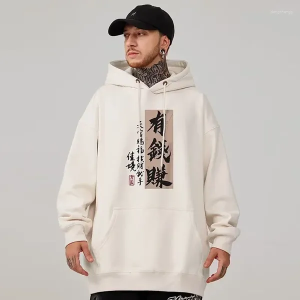 Hoodies masculinos caráter chinês impresso pullovers para homens outono hip hop velo oversized moletom y2k vintage streetwear com capuz