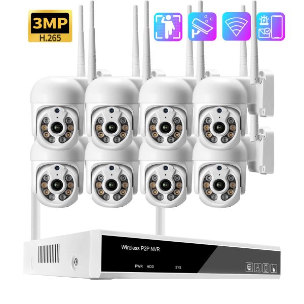 Controllo Azishn H.265 3mp Hd Sistema CCTV wireless Audio bidirezionale Impermeabile Ptz Wifi Ip Telecamera di sicurezza 8ch P2p Nvr Kit di videosorveglianza