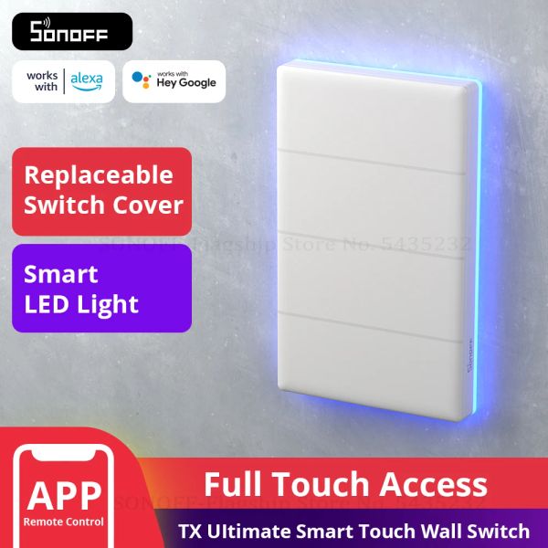 Controllo Sonoff T5 Wifi Smart Light Switch Full Touch Wall Swtiches Backlight Remote Control Lavoro con Alexa Google Home 1/2/3/4 Gang