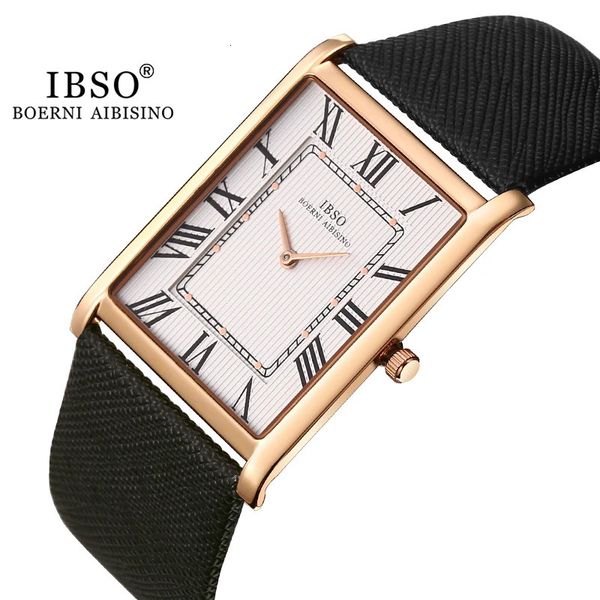 IBSO UltraThin Rechteck Zifferblatt Herren Quarzuhr Luxus Business Stil Echtes Lederband Wasserdicht Männer Armbanduhren 240227