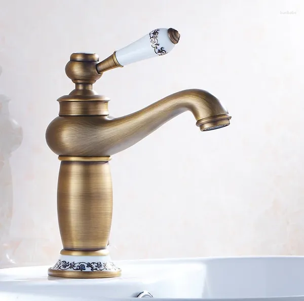 Badezimmer-Waschtischarmaturen, Antik-Bronze-Wasserhahn, Messing-Waschbecken, solide Einhand-Wassermischbatterien