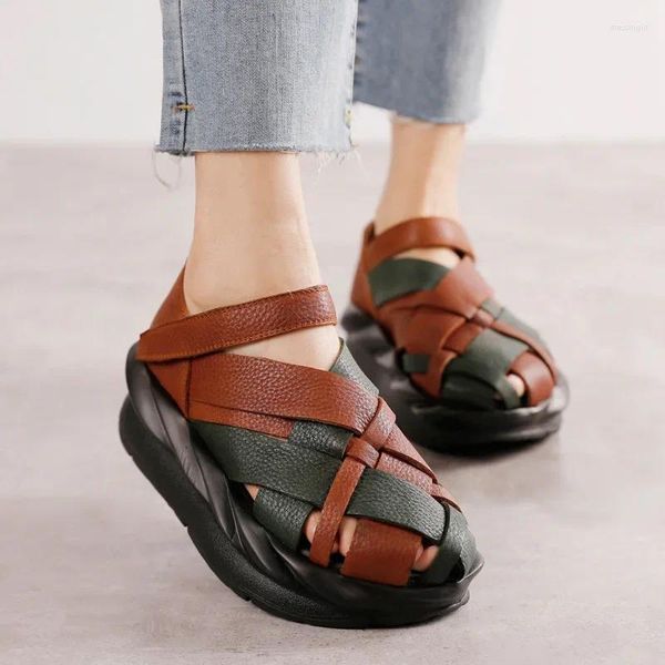 Sandalen Birkuir Mischfarben Plattform für Frauen Echtes Leder Weben Aushöhlen Frau Luxus Frühling Sommer Damen Schuhe