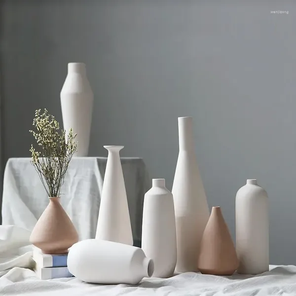 Vasi Decorazione nordica Decorazioni per la casa Vaso di fiori in ceramica bianca Arte decorativa Vaso moderno Soggiorno Interior Design