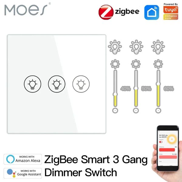 Controle zigbee multigang interruptor de dimmer de luz inteligente controle independente inteligente tuya app controle funciona com alexa google home 1/2/3 gang