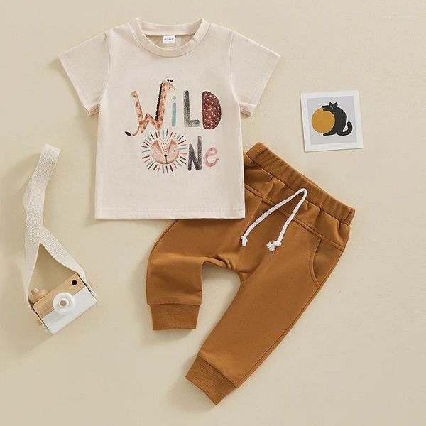 Kleidung Sets Baby Boy 1. Geburtstag Outfits Wild Ein kurzärmeliges Tier T-Shirt Tops Solid Hosen Set Cake Smash Clothes Geschenk